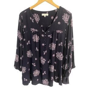 Skies are Blue curvy blouse women size 2X navy purple floral flowy peasant boho